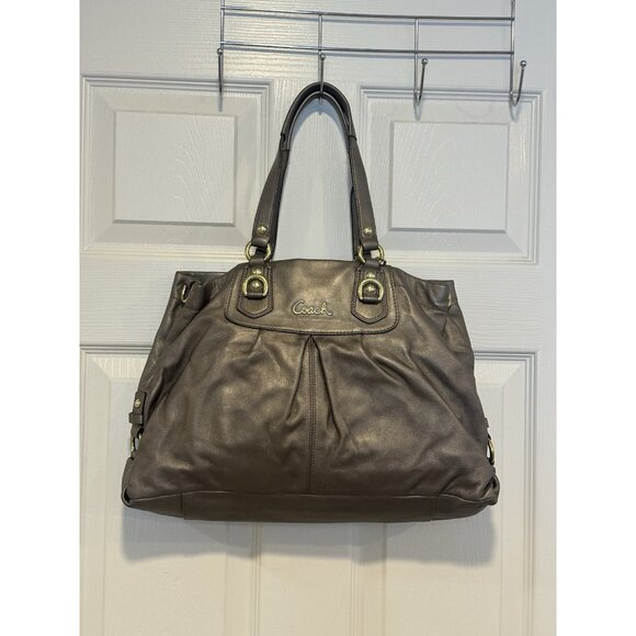 Coach Ashley Steel Leather Carryall Hand Bag (‎ Missing Strap ) F15513 - Picture 1 of 8